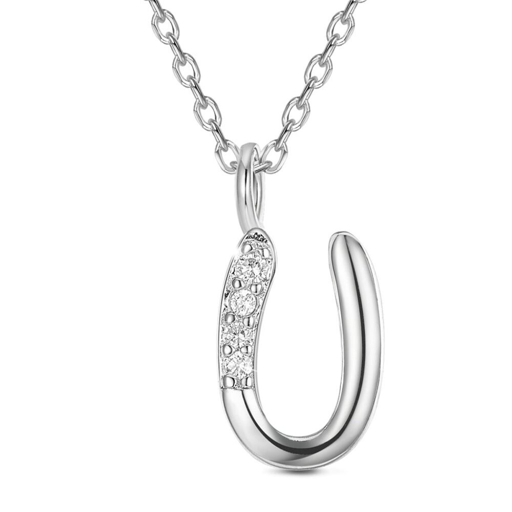 SHEGRACE 925 Sterling Silver Initial Letter U Pendant Necklace W Cubic Zirconia